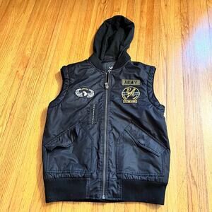 XRAY Jeans Vest Mens Medium Black Hooded Airborne Army Vest Quilted Coat
